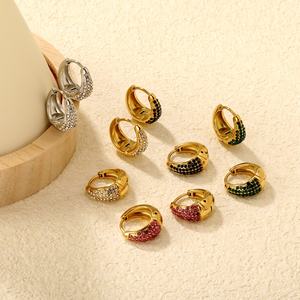 Pendientes de Aro Redondos Geométricos Gruesos de Acero Inoxidable con Oro de 18K y Zirconia, Joyería Impermeable de Moda, Venta al por Mayor, Gran Demanda - Product Image 4