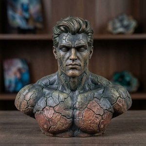 Statua Vintage Greca di Uomo Muscoloso in Resina Effetto Pietra Crepata, Scultura Busto <span class=keywords><strong>Maschile</strong></span> per Decorazione <span class=keywords><strong>Casa</strong></span> e Scrivania - Product Image 1