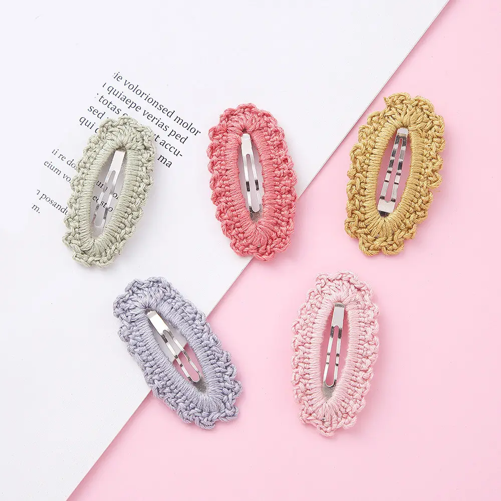 Simple, accesorios para el cabello de Niños de lana suave de la flor del pelo clips oval crochet clips para niños niñas