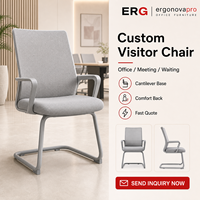 Chaise de visiteur ergonomique moderne grise personnalisée avec accoudoirs en maille, dossier respirant, siège rembourré, pivotante pour bureau à domicile