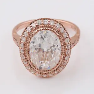 Oval old europe cut moissanite ring jewelry factory price 10k solid rose gold women wedding ring jewelry custom