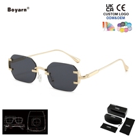 Lunettes de soleil Boyarn Arrival UV400, monture dorée sans cadre, forme carrée, tête de léopard, lunettes de soleil vintage décorées de motifs de guépard en métal