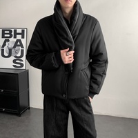 Veste matelassée noire unie à col montant pour homme, coupe décontractée, chaude, pour l'hiver, avec doublure – Vêtements d'extérieur pour homme en gros