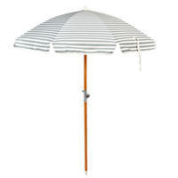 Parasol de plage rayé portable avec mât en bois, protection solaire extérieure pour la plage, le jardin, le camping, logo personnalisé disponible