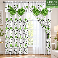 Ensemble de 2 rideaux floraux de luxe avec cantonnière intégrée et passe-tringle, Rideaux de fenêtre, Vente en gros, En stock
