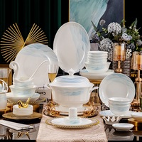 Service de vaisselle en porcelaine fine (Bone China) – Bols et assiettes compatibles micro-ondes, design moderne et minimaliste, couleur sous glaçure haute température de Jingdezhen, ensemble cadeau