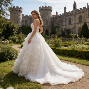 Vestidos de Novia de Satén sin Tirantes <span class=keywords><strong>con</strong></span> Falda de Tul <span class=keywords><strong>con</strong></span> Volantes y Pétalos, Estilo Princesa, <span class=keywords><strong>para</strong></span> <span class=keywords><strong>Bodas</strong></span> en el Jardín - Product Image 5