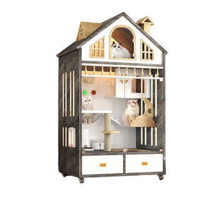 Casa de Lujo para Gatos, de Madera y Vidrio, de Múltiples Niveles, con Baño, para Razas Grandes, Impermeable, para Uso en Exteriores en Todas las Estaciones - Product Image 1