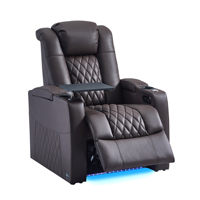 Ensemble de canapés inclinables électriques classiques modernes en cuir véritable, mobilier de salon extensible de luxe, avec mousse à mémoire de forme et pieds en bois