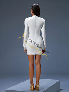 सफेद पट्टी के माध्यम से वी कट सफेद पट्टी मिनी पोशाक लंबी आस्तीन वाली महिला पार्टी क्लब रात के लिए लंबी आस्तीन वाली रेहाना सेक्सी पोशाक - Product Image 2