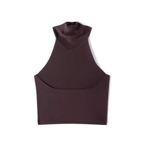 Backless <b>Mock</b> <b>Neck</b> Knit Vest Dark Brown S Women's <b>Top</b> - Product Image 2