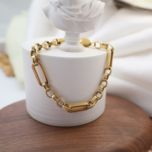 European American Style Gold Stainless Steel Chain Bracelet Women's Jewelry Geometric Cross Design Fashion Link Bracelet - Product Image 2