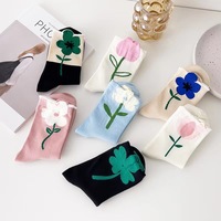 Kaus Kaki Wanita Motif Bunga Gaya Korea Jepang, Nyaman, Lucu, Kasual, Bahan Polyester Penyerap Keringat, Model Tube, Grosir