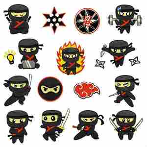 แพทช์ปักลายคอมพิวเตอร์รูปซามูไรตลกๆ สีดำ แบบรีดติด - Product Image 1