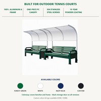 Banc d'extérieur en aluminium avec table basse intégrée et bac de rangement pour terrains de tennis, parcs et loisirs, en acier inoxydable 304