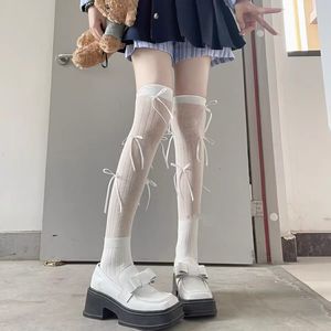 Sweet Cool Bow Tie Calf <b>Socks</b> Over The Knee Thin Ribbon Slouch <b>Socks</b> For Women Transparent Cotton Solid Color <b>Black</b> White Light - Product Image 4