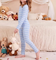 Setelan Piyama Anak Lengan Panjang Grosir, Lembut Nyaman, Motif Garis, Pakaian Tidur, Cetak Kustom, Produsen OEM ODM