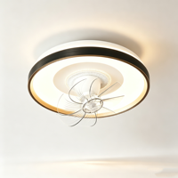 Ventilateur de plafond rond moderne avec éclairage intégré, télécommande, moteur DC, commande par application, finition noir et or, LED silencieuse, pour usage domestique intérieur