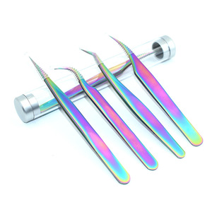 Pinzas de colores, pinzas de acero inoxidable con diseño de pluma dorada, pinzas con forma de delfín, pinzas para práctica de extensión de pestañas, pinzas para cejas - Product Image 1