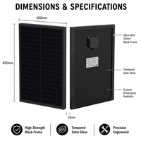 Panel Surya Kaca HBC Hitam Penuh Kustom 495x360x25mm 40w 18v 10w 20w 30w 12v Panel PV Surya Kecil untuk Kamera Keamanan CCTV