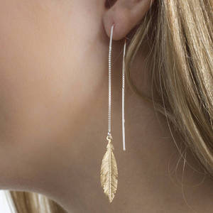 Pendientes de Aro de Plata de Ley 925 al Estilo Americano, Pendientes Largos con Plumas Grandes para Mujer - Product Image 1