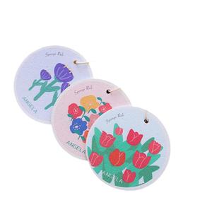 Cartoon-Blumen-Reinigungsschwamm Erste Reinigung Antihaft-Öl Komprimierbarer Saugfähiger Holzfaser-Baumwolllappen - Product Image 1