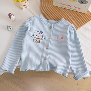 Cardigan en tricot côtelé pour <span class=keywords><strong>fille</strong></span>, imprimé chat KT, mignon et doux, pour l'automne, <span class=keywords><strong>3</strong></span>-8 <span class=keywords><strong>ans</strong></span> - Product Image 3