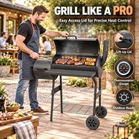 Barbecue portable en acier inoxydable à double étage avec fumoir et rôtissoire, chariot à charbon de bois à double compartiment de cuisson pour fêtes