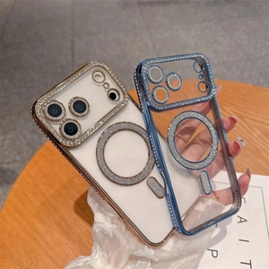 Étui magnétique transparent scintillant avec diamants pour femmes et filles, coque de téléphone de luxe mignonne et brillante pour iPhone 17 Pro Max - Product Image 2