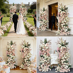 Arche florale réaliste en soie rose poudré et blanche, avec roses artificielles de luxe, pour panneau de bienvenue de mariage, toile de fond et support floral pour la rentrée scolaire - Product Image 2