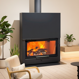 Insert de cheminée moderne à bois, grande <span class=keywords><strong>foyer</strong></span> en acier, chauffage au feu véritable, pour maison et villa - Product Image 3
