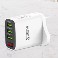 Chargeur USB avec lumière LED, affichage numérique, 3 ports USB, charge rapide, adaptateur pour téléphone portable, charge rapide 3.0, bloc chargeur mural