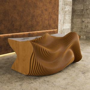 Modern Solid Wood Arc Reception <strong>Counter</strong> Stylish Wooden Front Desk Corporate Office Building Durable Commercial Hotel School - Product Image 4