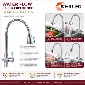 Grifo <span class=keywords><strong>de</strong></span> Cocina Moderno <span class=keywords><strong>de</strong></span> Acero Inoxidable con Rociador Extraíble Flexible <span class=keywords><strong>de</strong></span> Cuello <span class=keywords><strong>de</strong></span> Cisne y Acabado Níquel Cepillado, con Interruptor Tipo Campana - Product Image 3