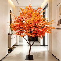 Tanaman Hias Plastik CJM Artificial Red Maple Buatan Tangan dengan Alas, Tinggi 100-200cm, untuk Dekorasi Natal Indoor/Outdoor di Mal
