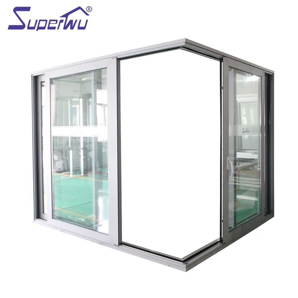 Tempered Glass Sliding Door/Aluminium Frame tempered glass interior Door with Grill Design