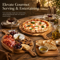 Planche de service en bois d'acacia avec poignée, plateau à charcuterie rond et rectangulaire, plateau de présentation alimentaire pour la maison et la cuisine
