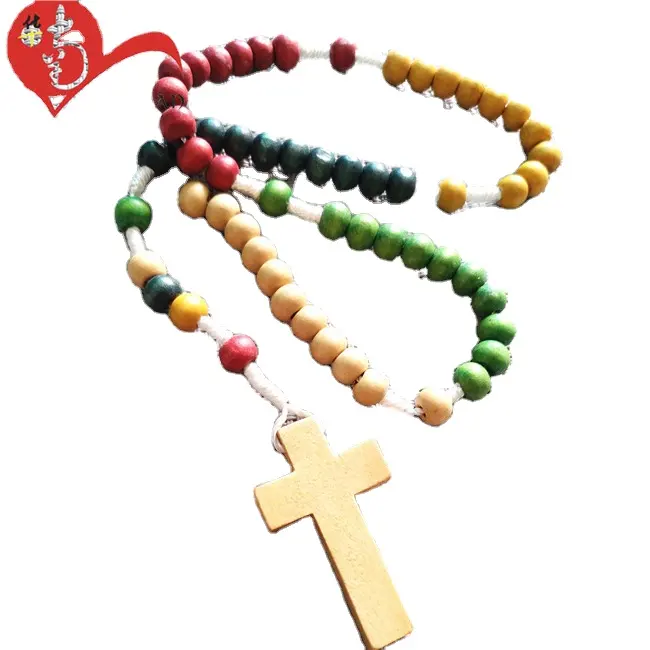 Katholischer bunter hölzerner Perlen christlicher italienischer religiöser Ketten rosenkranz mit Kreuz