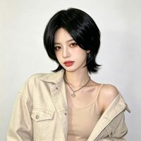 Wy045 Perruque courte en fourrure synthétique haute température pour l'hiver, style queue de renard, coupe Mullet Bob unisexe, style samouraï, pour femmes, style japonais