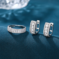 Elegante 925 sterling zilveren zirkoon trendy eeuwigheid ring en oorringen set voor vrouwen luxe bruids bruiloft sieraden cadeau