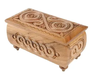 木制雕刻盒时尚首饰新设计印度手工木器家居装饰仿古仿古雕刻欧洲; 34648