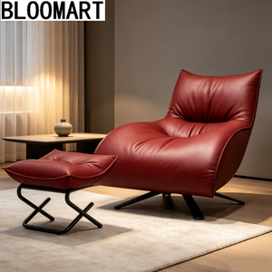Sillón Giratorio <span class=keywords><strong>de</strong></span> Cuero con Reposapiés, Relleno <span class=keywords><strong>de</strong></span> <span class=keywords><strong>Plumón</strong></span> <span class=keywords><strong>de</strong></span> <span class=keywords><strong>Pato</strong></span> y Espuma, Base <span class=keywords><strong>de</strong></span> Acero al Carbono Negro Mate, Sillón Reclinable <span class=keywords><strong>de</strong></span> Descanso - Product Image 1