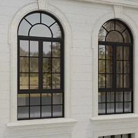 Ventana Arqueada de Aluminio Estilo Vintage, Delgada, con Rotura de Puente Térmico y Rejilla de Seguridad, Diseño de Ventana Francesa