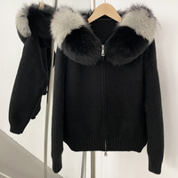 Nouveau col en fourrure de renard véritable pour femmes décontracté à capuche automne hiver tout match mode imperméable pull tricoté manteau extérieur