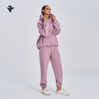 Luxuriöse Herbstkleidung für Damen Streetwear Lila Gummi-Patch Jogginghose und Hoodie Set Schwergewichtiger Trainingsanzug mit Gummilabel