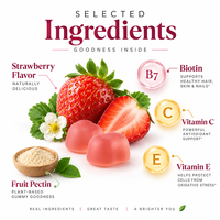 Gummies à la biotine, vitamines C et E, saveur fraise, complément alimentaire, nutrition quotidienne pour adultes, OEM, ODM, marque privée, fournisseur en gros