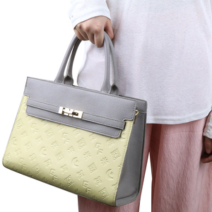 Bolso de mano de moda para mujer, de piel sintética, con bloques de color, bolso tote estructurado, bolso de hombro con relieve para uso diario. - Product Image 6