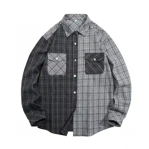 Wholesale mens casual shirts custom made double pocket TC 65 35 checks shirts for men