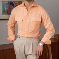 Weiß gestreiftes Slim Fit Shirt Leinen Nicht Eisen Italienische Business Mode Langarm Herren Shirt