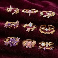 Cincin Jari Bunga Lucu Jepang dan Korea Perhiasan Fashion Cincin Berlian Imitasi Warna-warni untuk Wanita